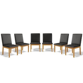 Kit Com 6 Cadeiras Daniela Madeira Maciça Estofada Para Mesa De Jantar Courino Preto 503