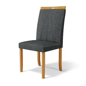 Cadeira Maiara Madeira Maciça Estofada Para Mesa De Jantar Linho Chumbo 406