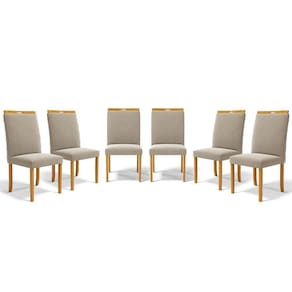 Kit Com 6 Cadeiras Agnes Madeira Maciça Estofadas Para Mesa De Jantar Veludo Bege 102