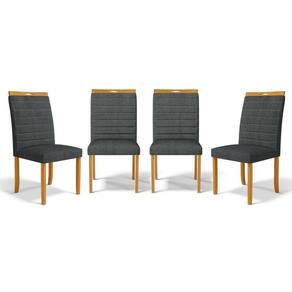 Kit Com 4 Cadeiras Sara Madeira Maciça Estofadas Para Mesa De Jantar Linho Chumbo 406