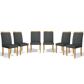 Kit Com 6 Cadeiras Agnes Madeira Maciça Estofadas Para Mesa De Jantar Linho Chumbo 406