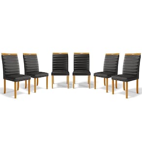 Kit Com 6 Cadeiras Sara Madeira Maciça Estofadas Para Mesa De Jantar Courino Preto 503