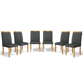 Kit Com 6 Cadeiras Aurora Madeira Maciça Estofadas Para Mesa De Jantar Linho Chumbo 406