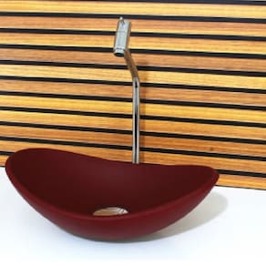 Cuba Vidro Oval 48cm Com Torneira E Valvula Vermelho Fosco