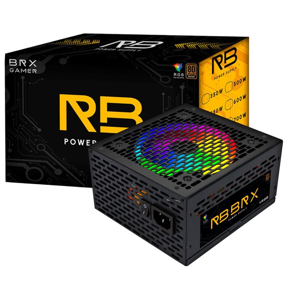 Fonte 550W BRX RB550W, 80 Plus Bronze, Bivolt Automático, LED RGB