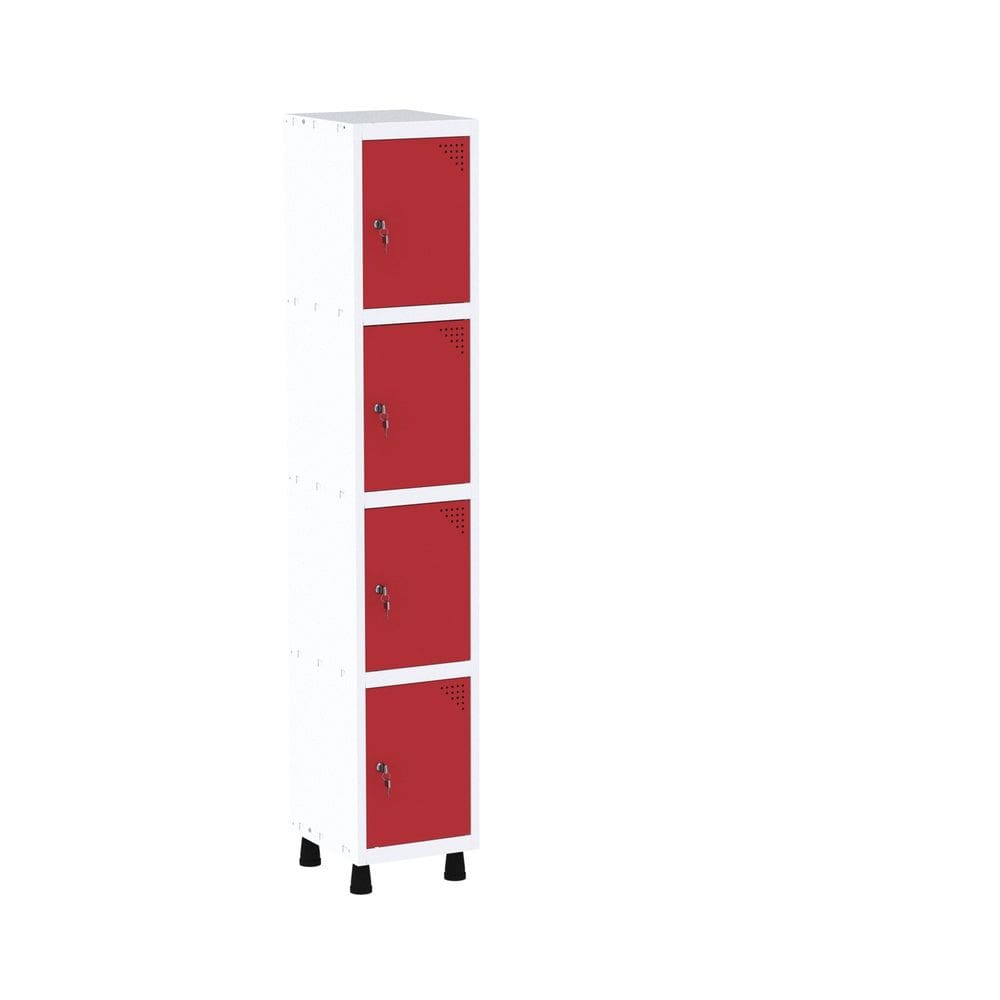 Roupeiro em Aço Mt 1v 4 Portas - Fechadura Branco/Vermelho