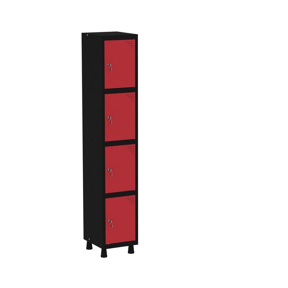 Roupeiro em Aço Mt 1v 4 Portas - Fechadura Preto/Vermelho