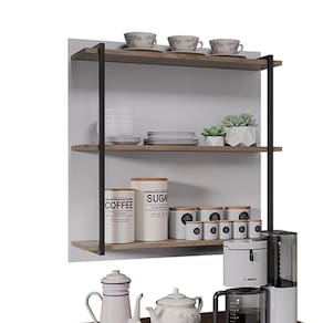 Prateleira Industrial Tripla Cozinha Suspenso Painel Emi 70,5cm Bco/Freijó M12 - D`Rossi