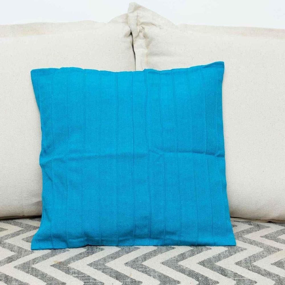 Capa De Almofada Drapeada De Algodão Azul Turquesa 45Cmx45Cm
