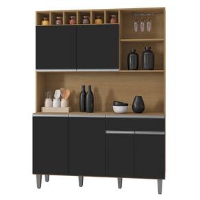 Cozinha Compacta 130cm Com 6 Portas 1 Gaveta Alice Preto/Amêndoa - AJL Móveis