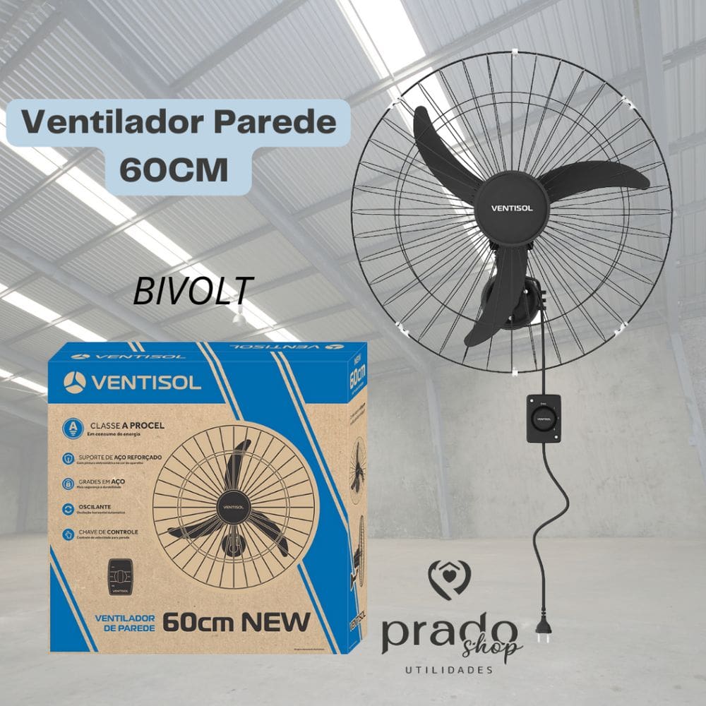 Ventisol Ventilador De Parede Oscilante 3 Pas Premium Preto 60cm Bivolt ...