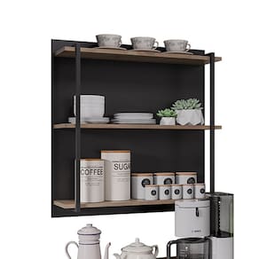 Prateleira Industrial Tripla Cozinha Suspenso Painel Emi 70,5cm Preto/Freijó M12 - D`Rossi