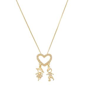 Colar Com Pingente Casal Filhos Banho De Ouro