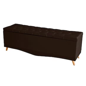 Kit De Cabeceira De Cama Box E Calçadeira Baú Helena Casal 140 Cm Retro Capitonê Suede Marrom Eli Móveis