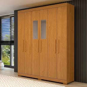 Guarda-roupa Casal 164,10cm 6 Portas 2 Gavetas com Espelho 100% Mdf Papoulas Espresso Móveis Cinamomo