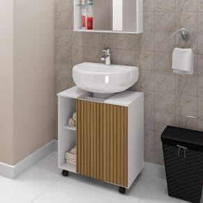 Kit com 2 Gabinetes de Coluna 1 Porta Pequin Branco/Ripado
