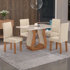 Mesa de Jantar 4 Lugares Benet Marrom/Off White/Veludo Pastel