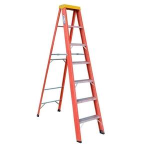 Kit com 2 Escadas em Fibra Tesoura 6 Degraus 2,10m com Patamar Simples Wbertolo Laranja