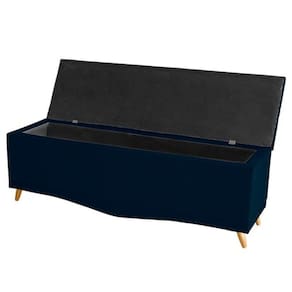 Kit De Cabeceira De Cama Box E Calçadeira Baú Helena Casal 140 Cm Retro Capitonê Suede Azul Marinho Eli Móveis