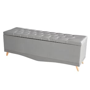 Recamier Calçadeira Baú Helena Queen 160 Cm Botão Encapados Pés Palito Suede Prata Eli Móveis