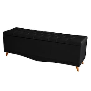 Recamier Calçadeira Baú Helena King 195 Cm Botão Encapados Pés Palito Suede Preto Eli Móveis