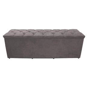 Calçadeira Baú Paris Queen 160 Cm Botão Strass Suede Prata Eli Móveis