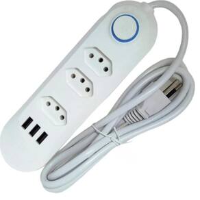 Cordão Elétrico 3 Tomadas Usb Metálico Geladeira Entrega