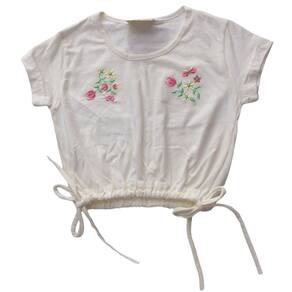 Blusa Cropped infantil fem Vrasalon cru bordado flores