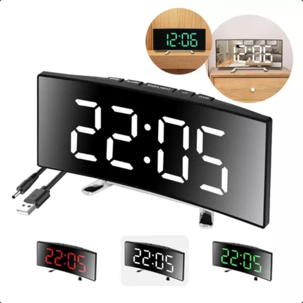 Relógio Alarme Digital Led Mesa Temperatura Espelhado E