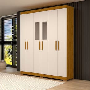 Guarda-roupa Casal 164,10cm 6 Portas 2 Gavetas com Espelho 100% Mdf Papoulas Espresso Móveis Cinamomo/Off White