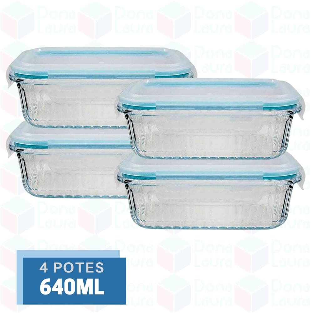 Kit Potes Canelado Lancheira 640ml Microondas Freezer 4Un