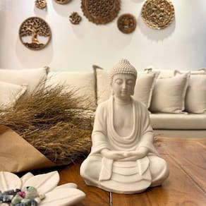 Escultura Buda Mudra Meditação Em Pó De Mármore 25Cm