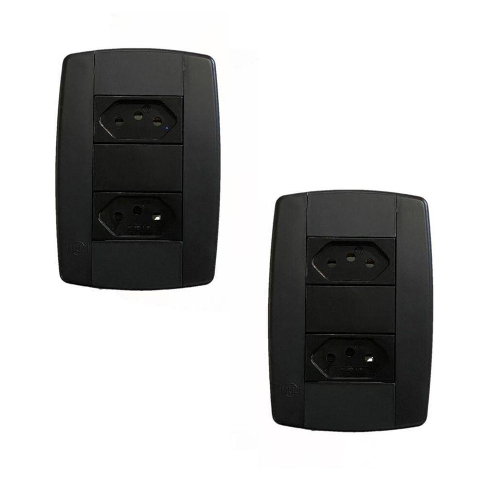 Kit 2 Conjunto 2 Tomadas Preta Monobloco 2P+T 20A 250V 4X2