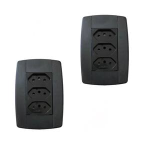 Kit 2 Conjunto 3 Tomadas Preta Monobloco 2P+T 10A 250V 4X2