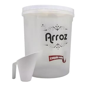 Pote Arroz Rosca Alto Com Copo Medidor 5.8L Tampa Branca