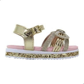 Sandália Molekinha Metalizado Premium Glitter Mini Dourado/Rosa