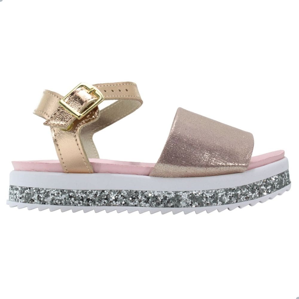 Sandália Molekinha Flatform Metalizado Rosa/Ouro Rosado