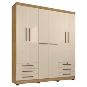 Guarda Roupa Amsterdã 6 Portas com 6 Gavetas sem Espelho Cor Carvalho e Off White - Incorplac