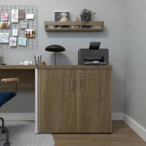 Armário Baixo com 2 Portas para Escritório / Home Office Branco/Carvalho Mel