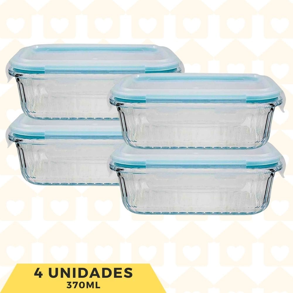 Pote Vidro 370ML Retangular Trasparente AirFryer/Freezer 4UN