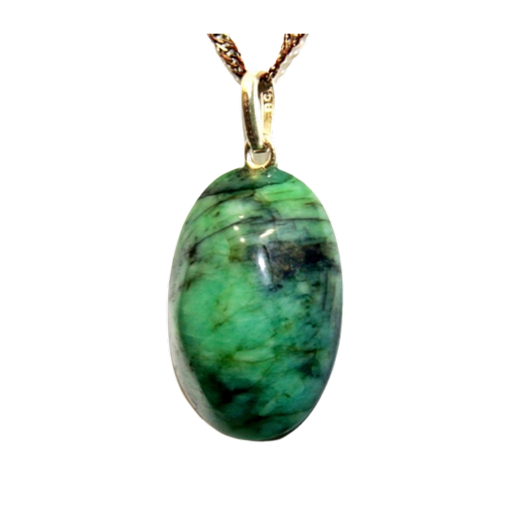 Colar Cabochão Oval Esmeralda Pino Prata 950