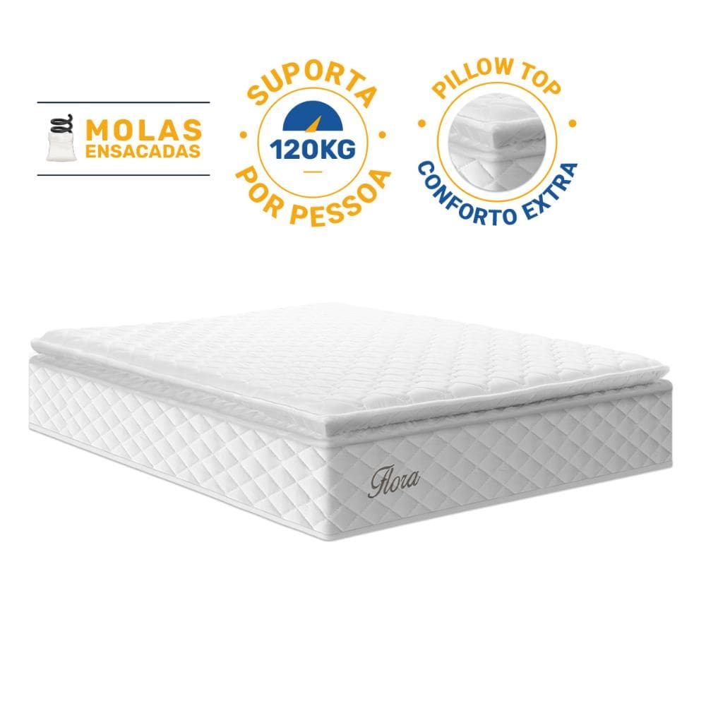 Colchao de Molas Ensacadas Pillow Top Flora Casal 138cm Branco