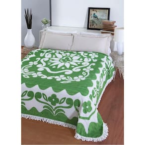 Colcha Chenille Canelada Flórida 220x240cm Verde/Bco Jolitex