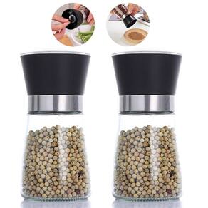 Kit 2 Moedor De Pimenta Sal Tempero Saleiro Vidro Inox 180Ml