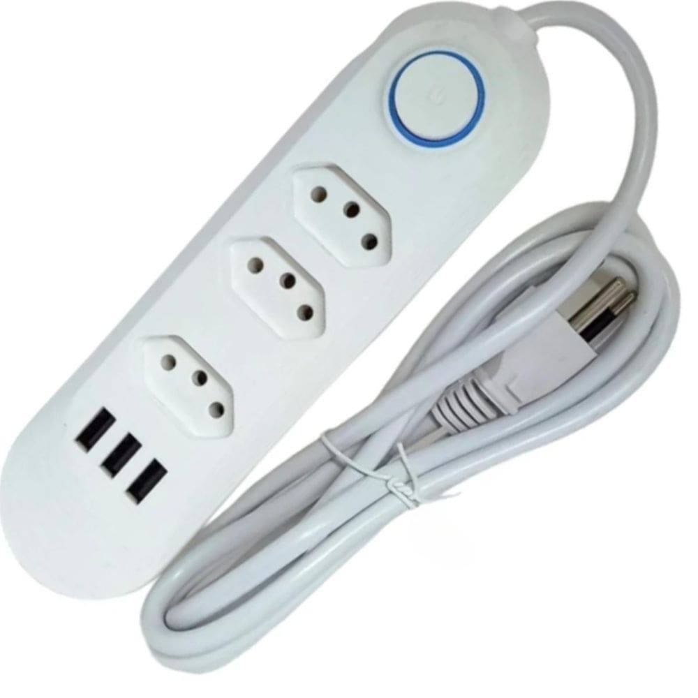 Régua Elétrica 3 Tomadas Com Usb Bilvolt Reforçada Geladeira