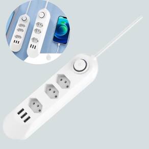 Cordão Elétrico 3 Tomadas Usb E Fusível Bivolt Computador