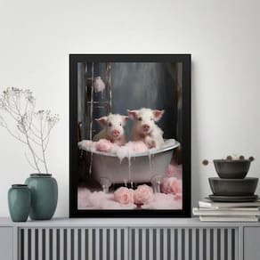 Quadro Decorativo Para Banheiro - Porquinhos 24X18Cm