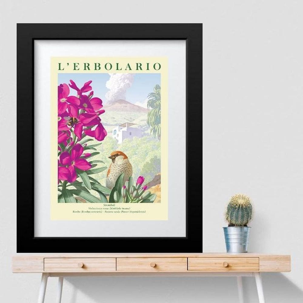 Quadro Passarinho Com Flor Rosa - 60X48Cm