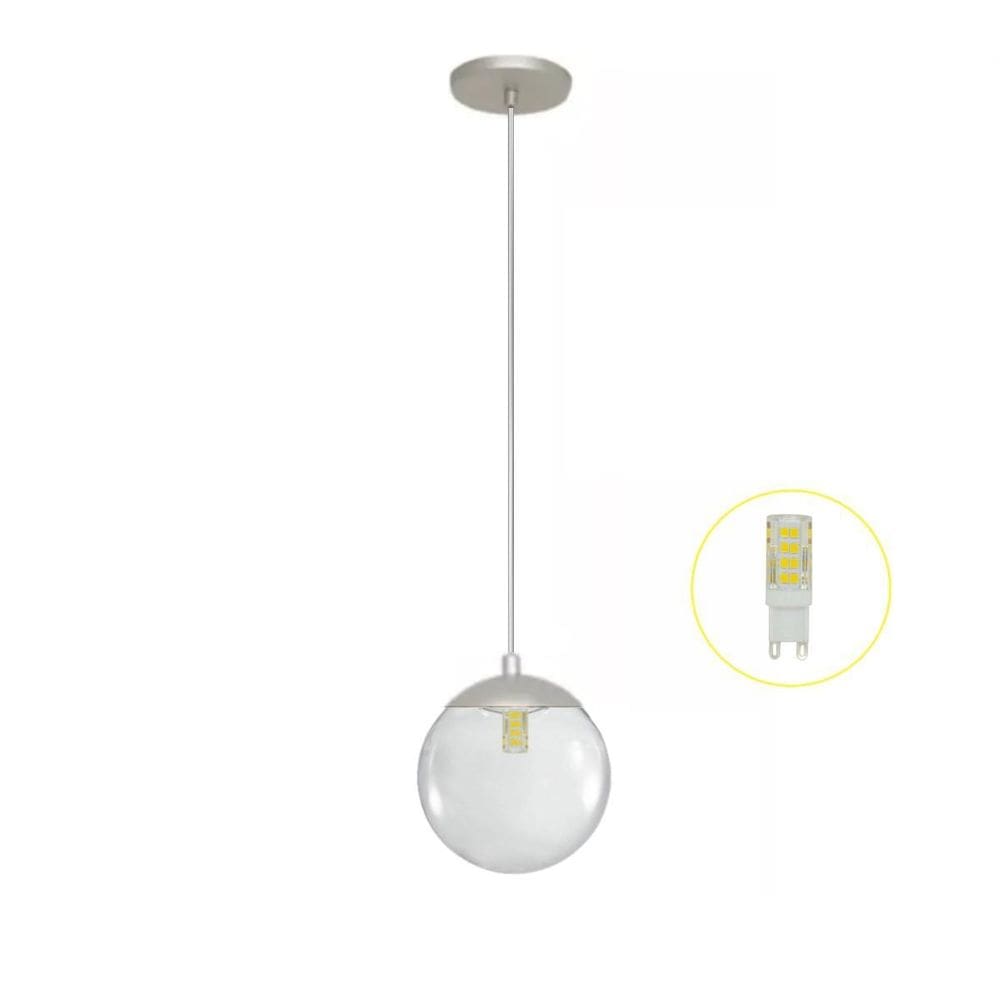 Pendente Prata Bancada Cozinha Cabeceira De Cama + Led Vi