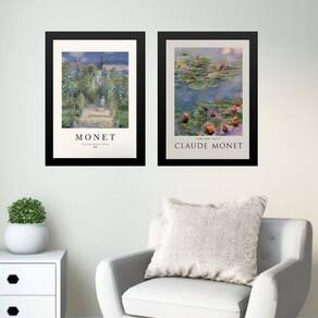 Kit 2 Quadros Posters Arte Claude Monet 45X34Cm - Com Vidro